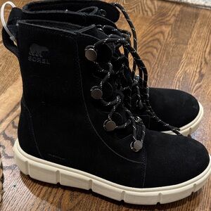 Sorel Black Lace-Up Boots with White Outsoles